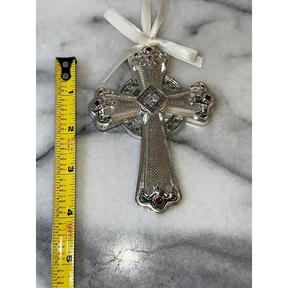 Towle Silver Plated Celtic Cross Christmas Ornament Jeweled Rhinestones 4.25in